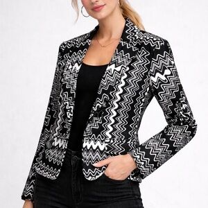 Chico's Black & White Zig Zag Geometric Blazer Size
1 (M 8-10)